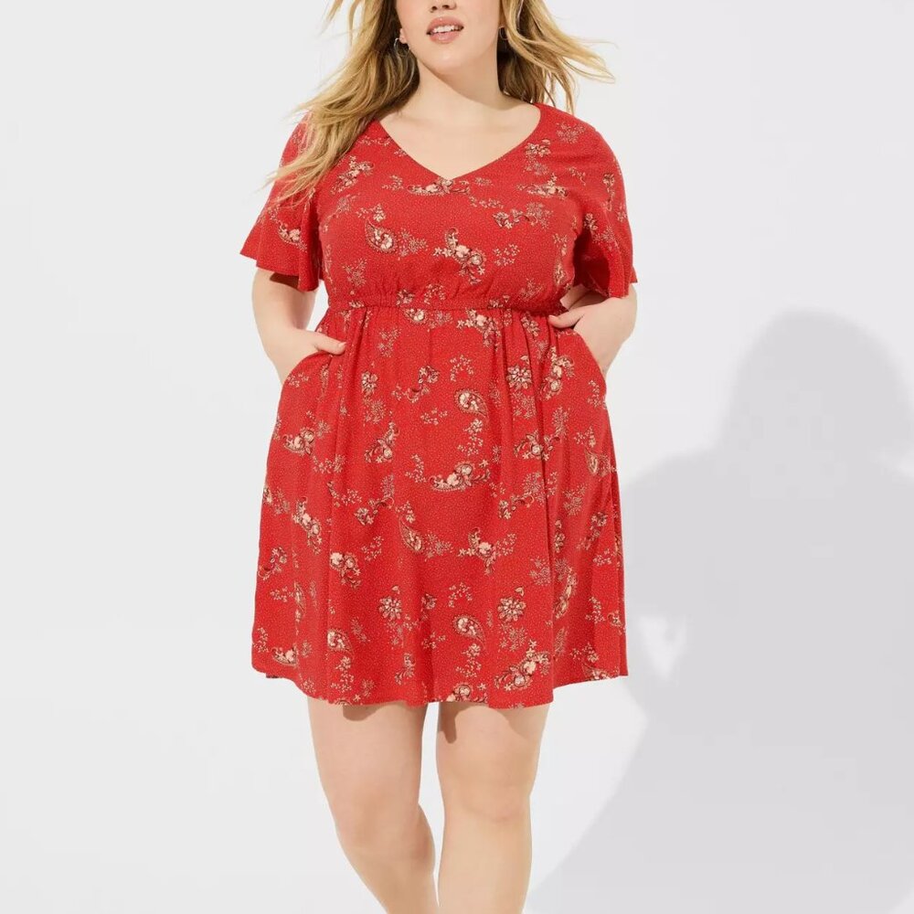❤️NWT TORRID MINI CHALLIS POCKETS DRESS - PAISLEY FLORAL PRINT PLUS SIZE